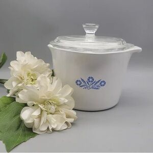Vintage White and Blue Cookware with Lid